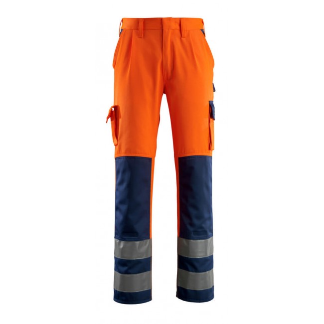 Trousers with kneepad pockets hi-vis orange/navy