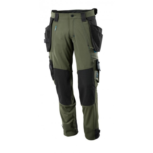 Trousers with kneepad pockets and holster pockets  moss green