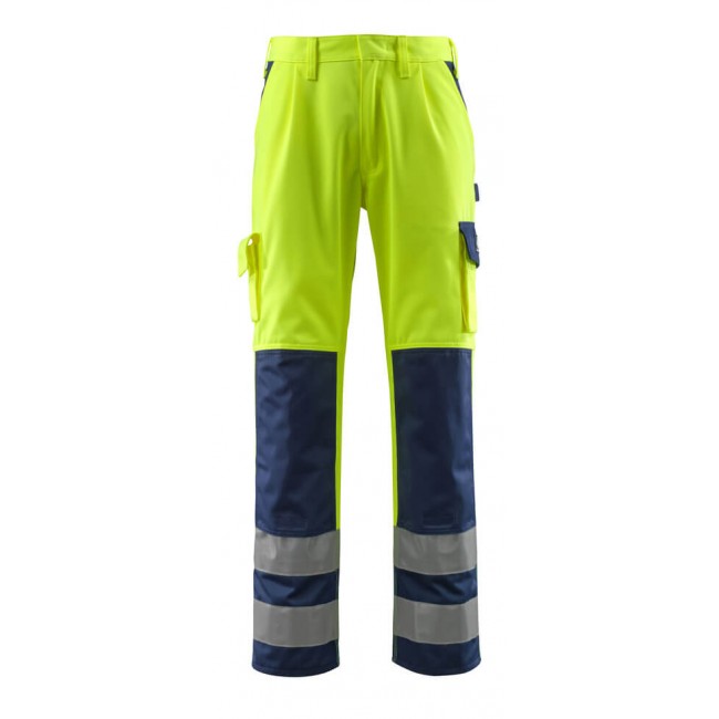 Trousers with kneepad pockets hi-vis yellow/navy
