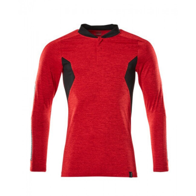 Polo Shirt, long-sleeved traffic red-flecked/black