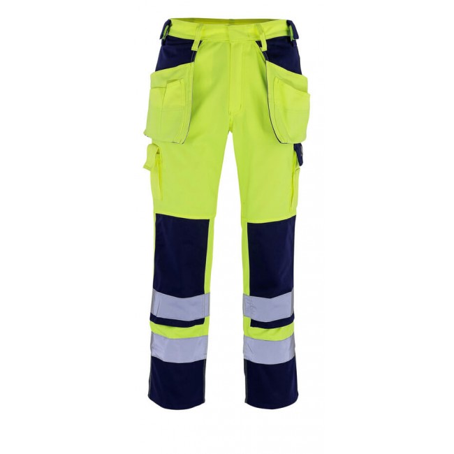 Trousers with kneepad pockets and holster pockets  hi-vis yellow/navy