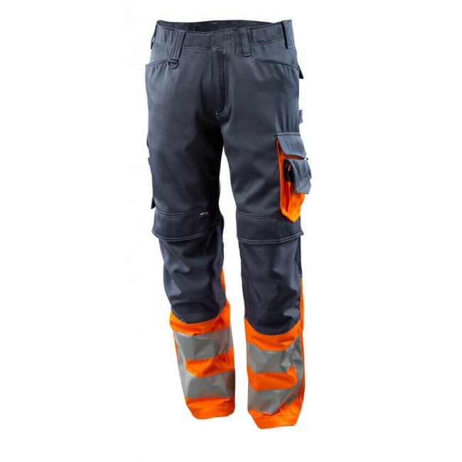 Trousers with kneepad pockets dark navy/hi-vis orange