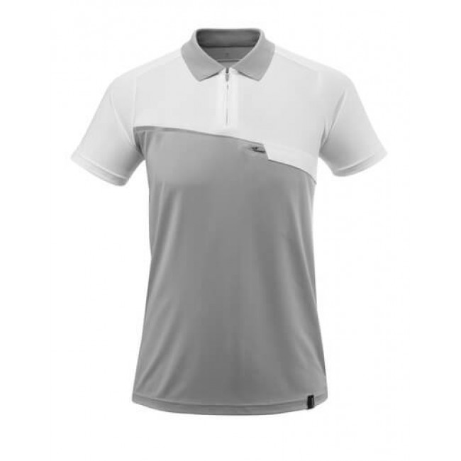 Polo Shirt with chest pocket grey-flecked/white