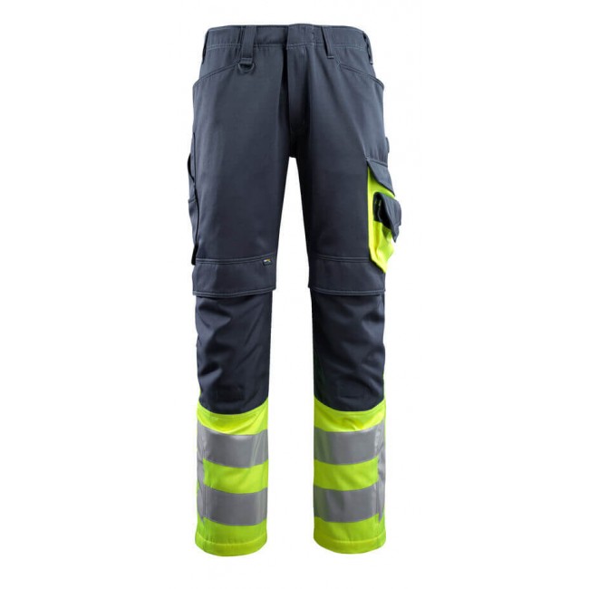 Trousers with kneepad pockets dark navy/hi-vis yellow