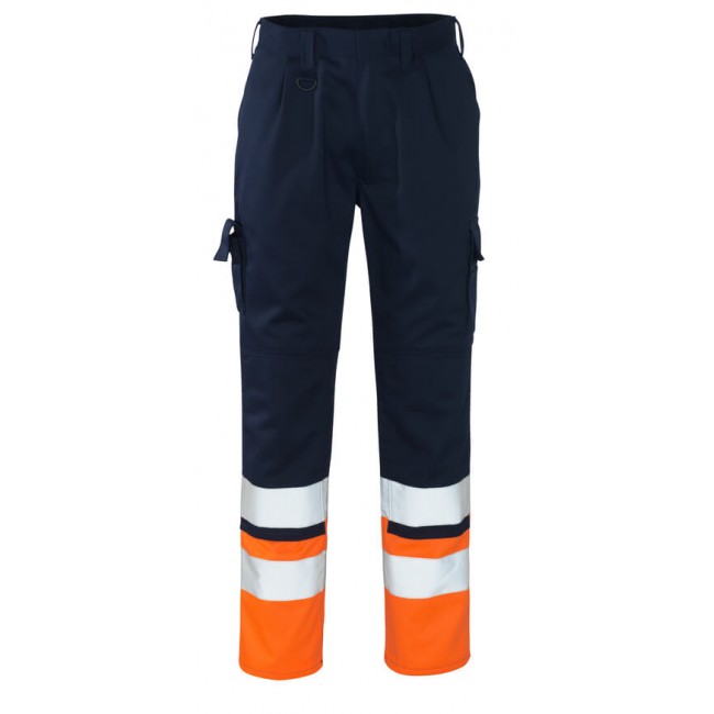 Trousers with kneepad pockets navy/hi-vis orange