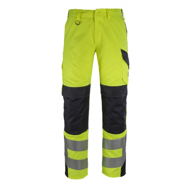 Trousers with kneepad pockets hi-vis yellow/dark navy