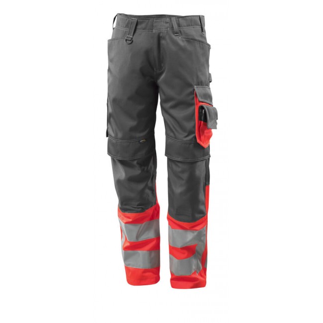 Trousers with kneepad pockets dark anthracite/hi-vis red