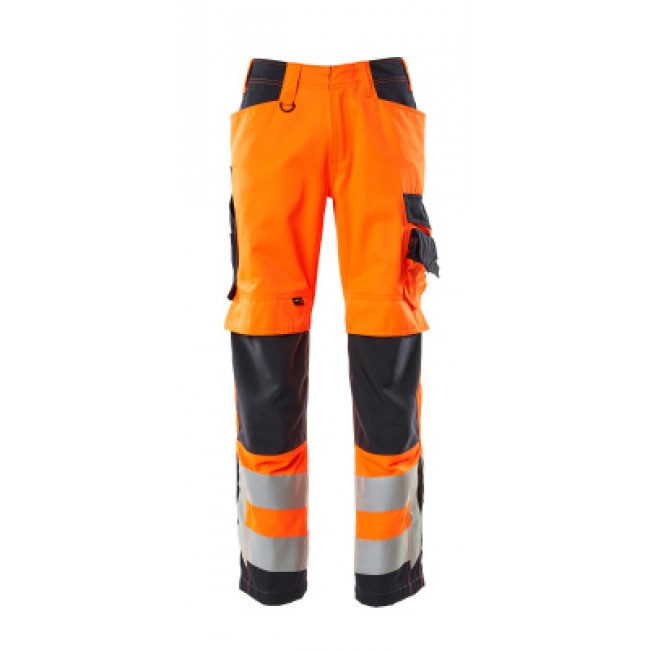 Trousers with kneepad pockets hi-vis orange/dark navy