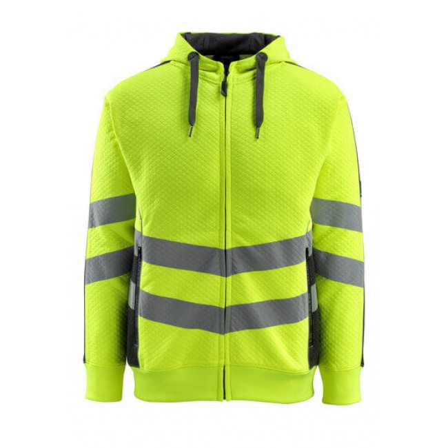 Hoodie with zipper hi-vis yellow/black