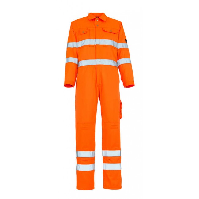 Boilersuit with kneepad pockets hi-vis orange