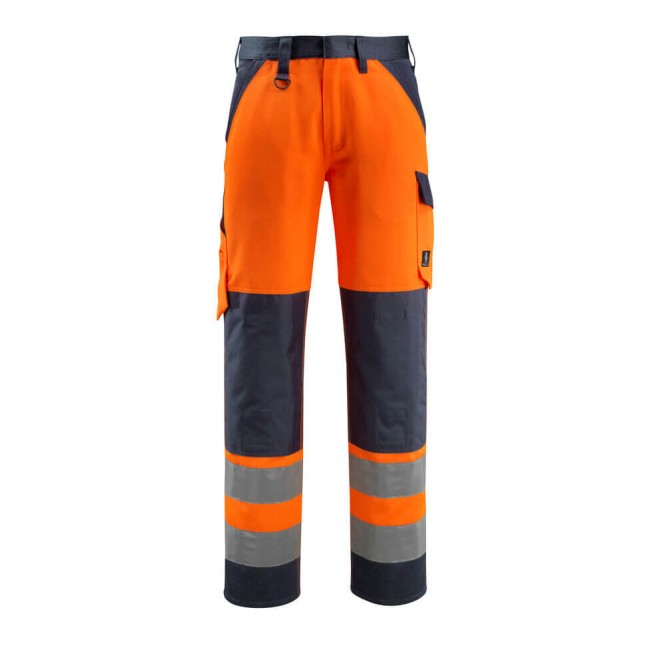 Trousers with kneepad pockets hi-vis orange/dark navy