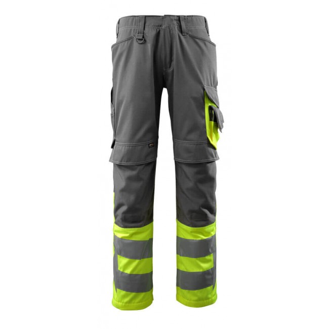 Trousers with kneepad pockets dark anthracite/hi-vis yellow