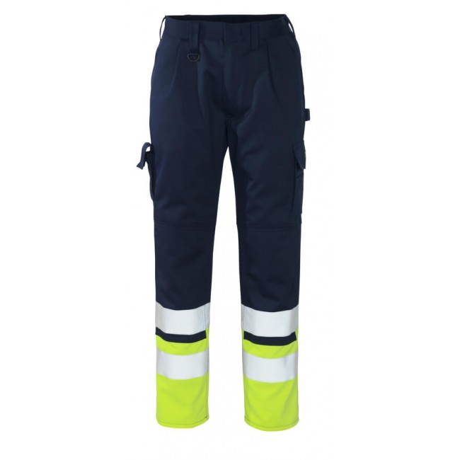Trousers with kneepad pockets navy/hi-vis yellow