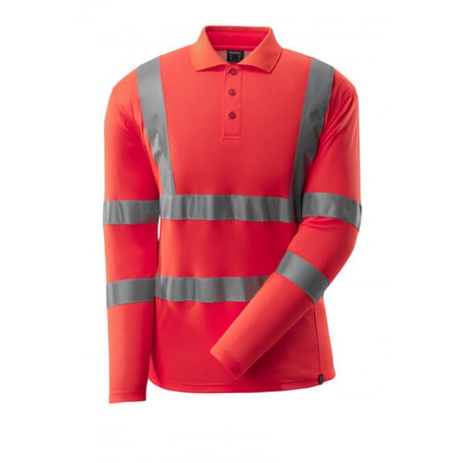 Polo Shirt, long-sleeved hi-vis red