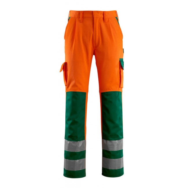 Trousers with kneepad pockets hi-vis orange/green