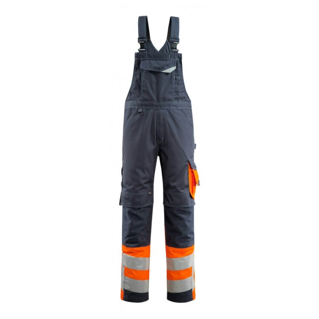 Bib & Brace with kneepad pockets dark navy/hi-vis orange