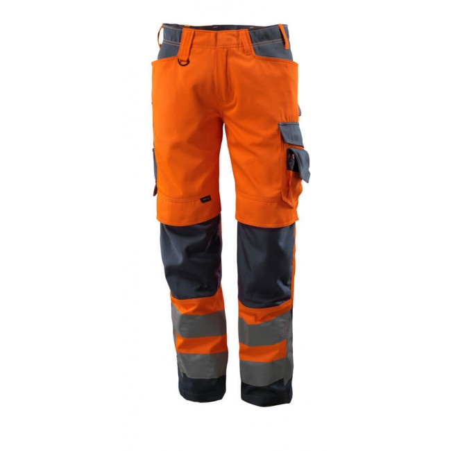 Trousers with kneepad pockets hi-vis orange/dark navy