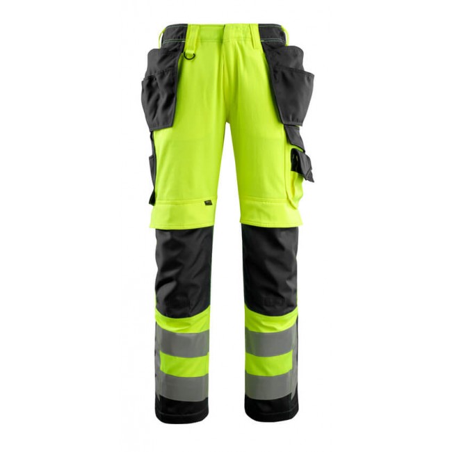 Trousers with kneepad pockets and holster pockets  hi-vis yellow/black