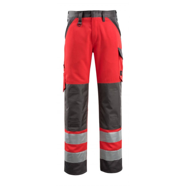 Trousers with kneepad pockets hi-vis red/dark anthracite