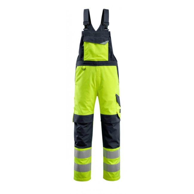 Bib & Brace with kneepad pockets hi-vis yellow/dark navy