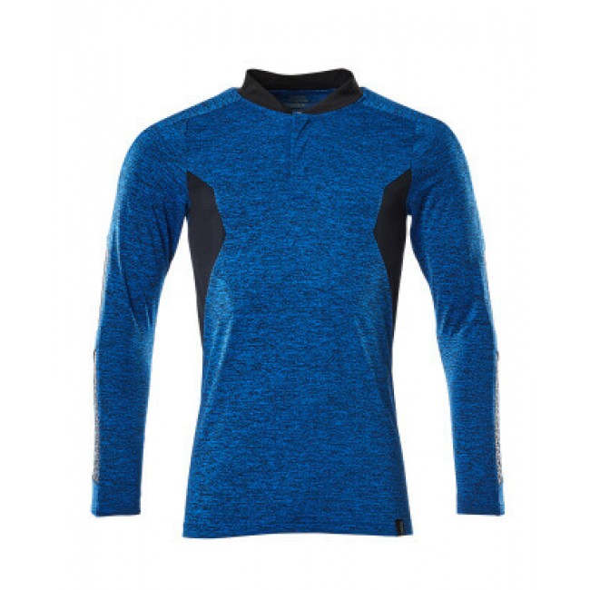 Polo Shirt, long-sleeved azure blue-flecked/dark navy