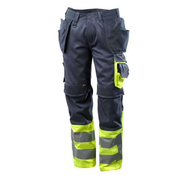 Trousers with kneepad pockets and holster pockets  dark navy/hi-vis yellow