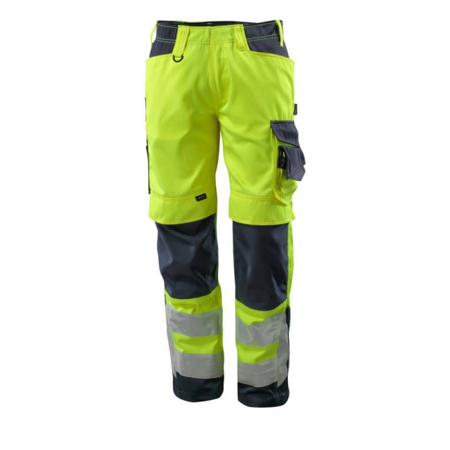 Trousers with kneepad pockets hi-vis yellow/dark navy
