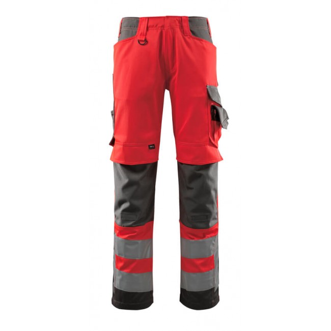 Trousers with kneepad pockets hi-vis red/dark anthracite