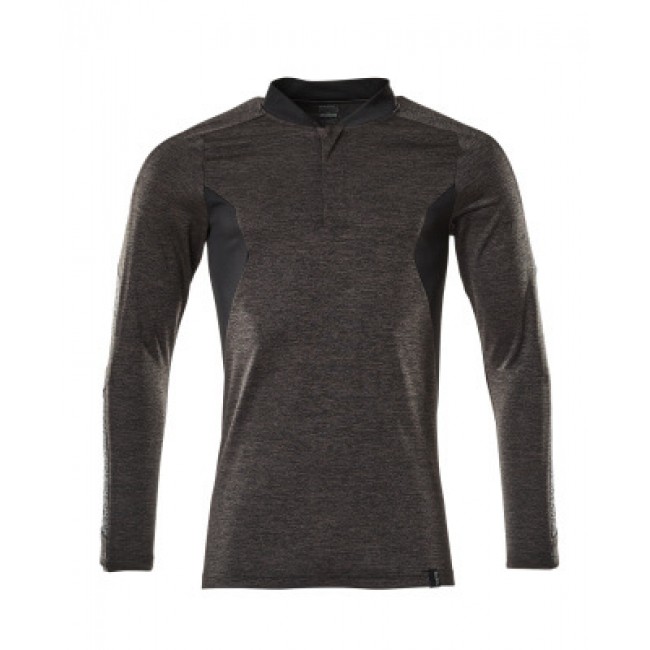 Polo Shirt, long-sleeved dark anthracite-flecked/black