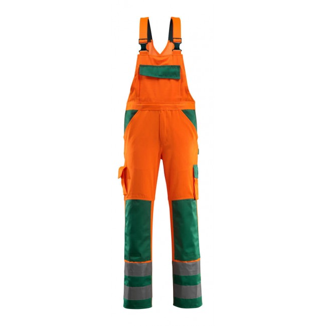 Bib & Brace with kneepad pockets hi-vis orange/green