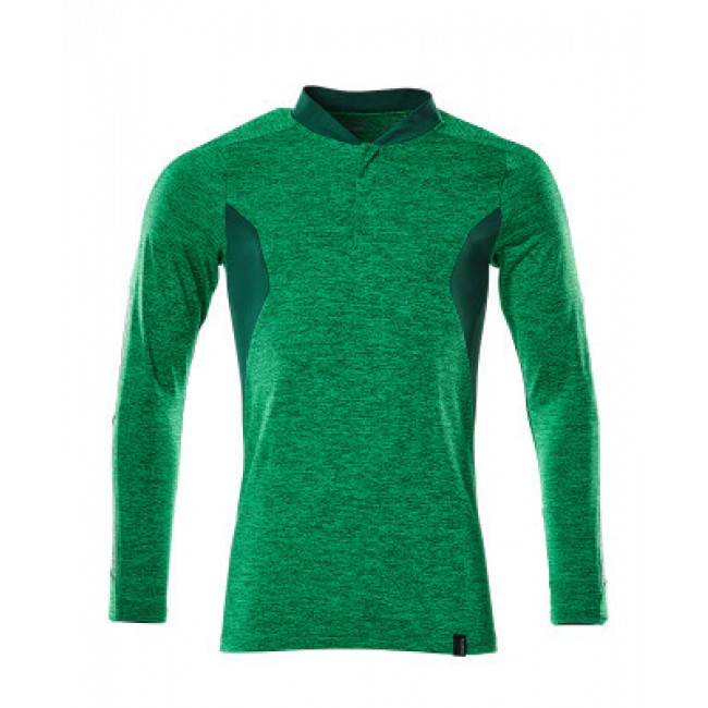 Polo Shirt, long-sleeved grass green-flecked/green