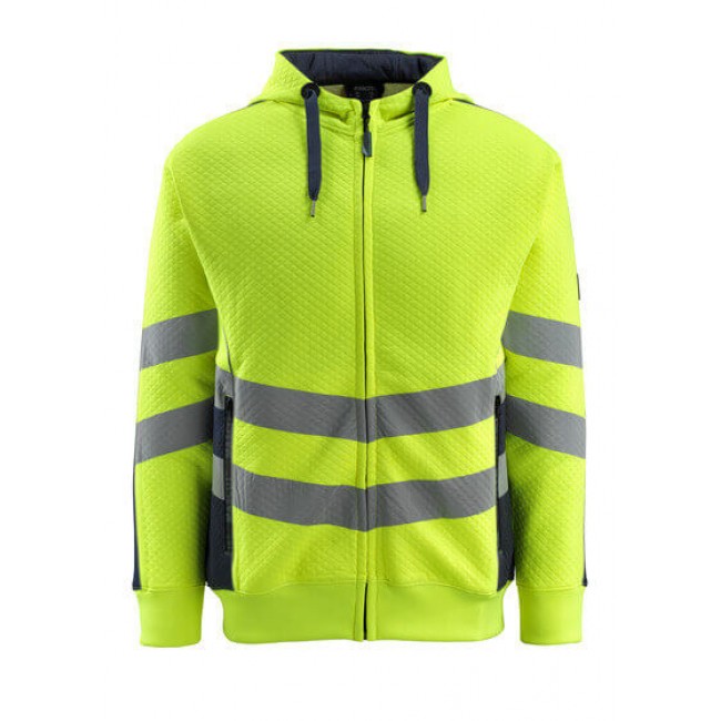 Hoodie with zipper hi-vis yellow/dark navy Hoodie with zipper hi-vis yellow/dark navy