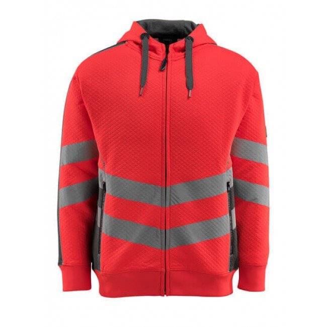 Hoodie with zipper hi-vis red/dark anthracite