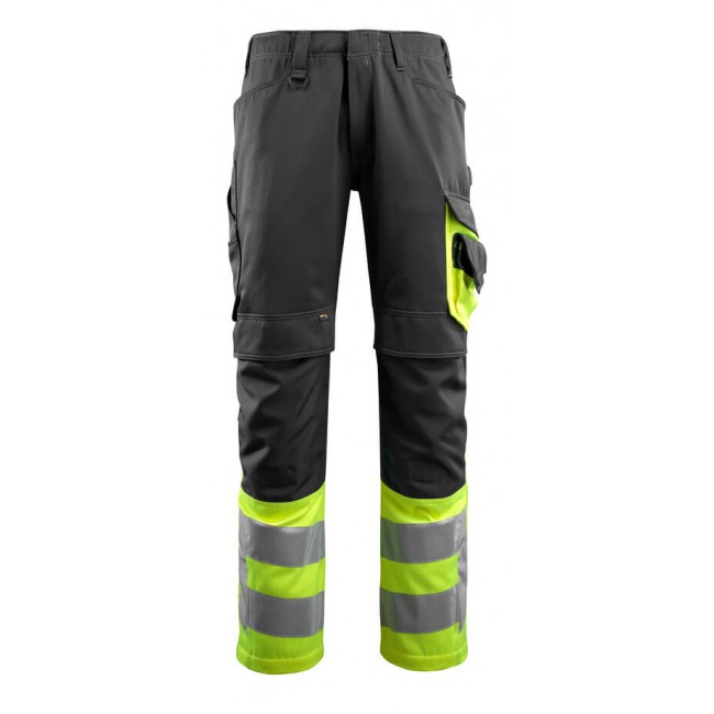 Trousers with kneepad pockets black/hi-vis yellow